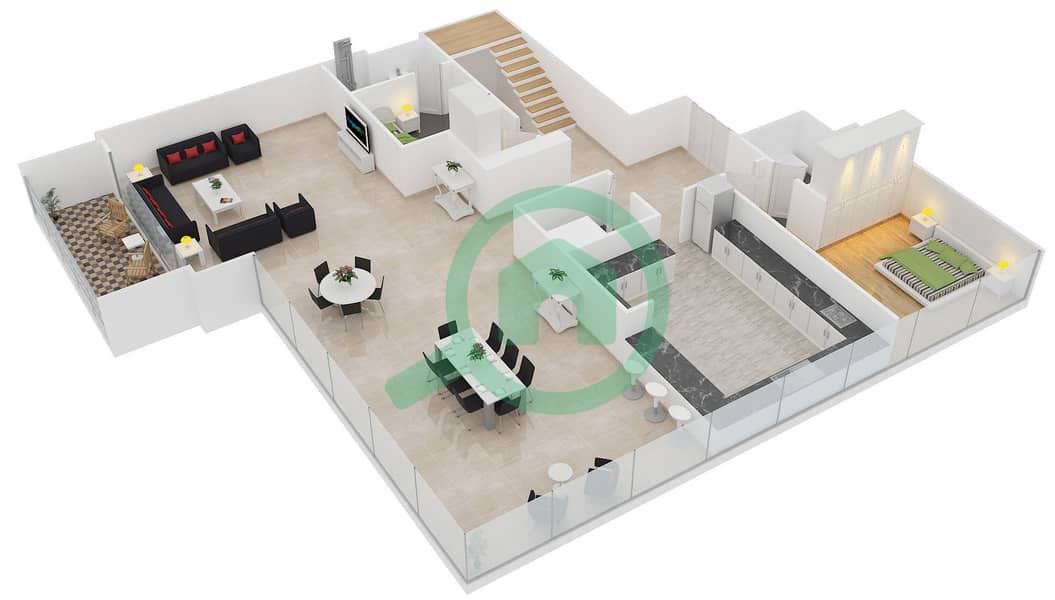 萨巴塔3号 - 4 卧室顶楼公寓类型32戶型图 interactive3D
