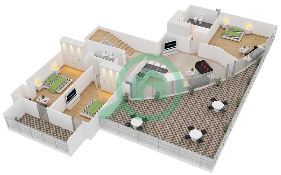 萨巴塔3号 - 4 卧室顶楼公寓类型32戶型图 interactive3D