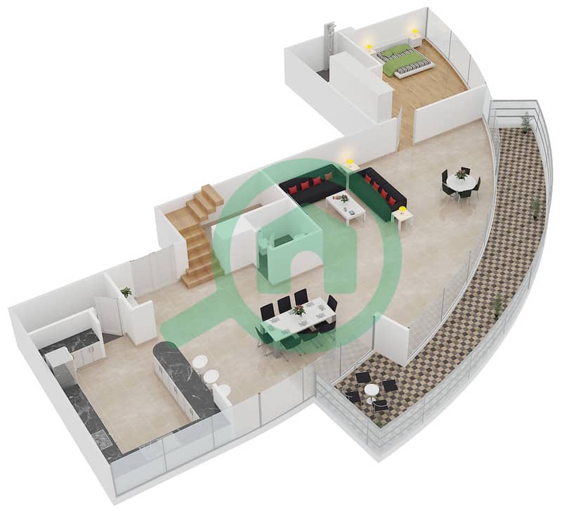 المخططات الطابقية لتصميم النموذج 35 بنتهاوس 4 غرف نوم - برج سابا 3 interactive3D