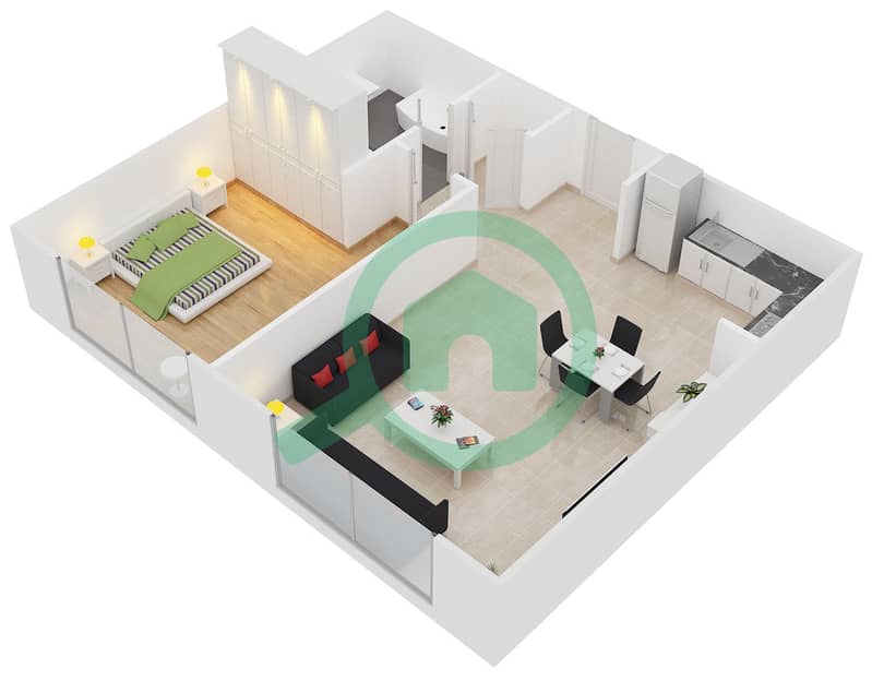 梅菲尔大厦 - 1 卧室公寓类型C,G戶型图 interactive3D