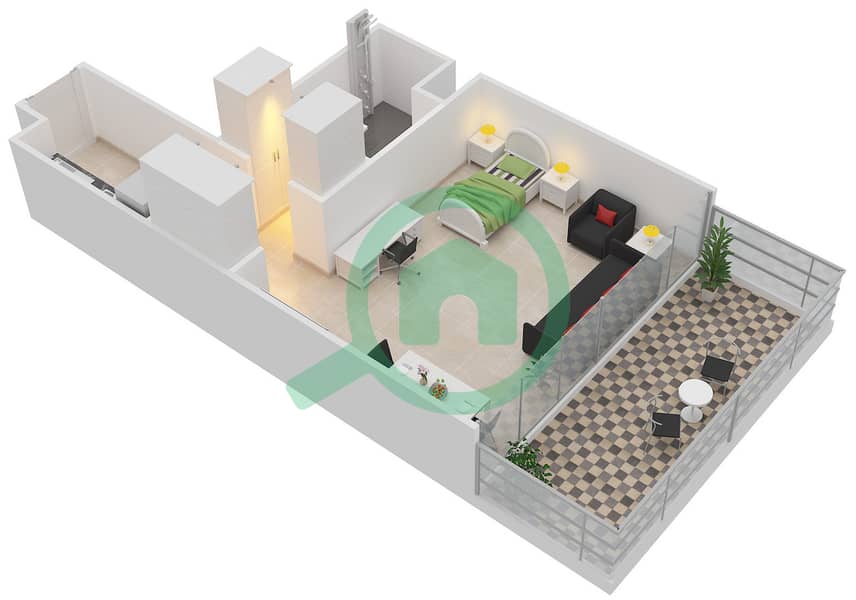 侯爵广场 - 单身公寓类型／单位C/6,8戶型图 interactive3D