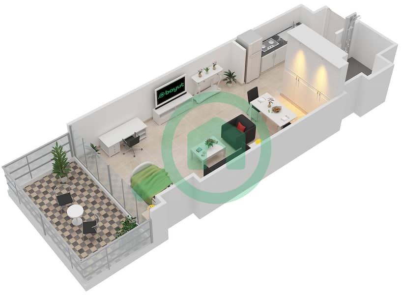 Marquise Square - Studio Apartment Type/unit A/2,3,4,12,13 Floor plan interactive3D