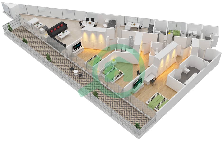 侯爵广场 - 3 卧室公寓类型／单位C/5戶型图 interactive3D