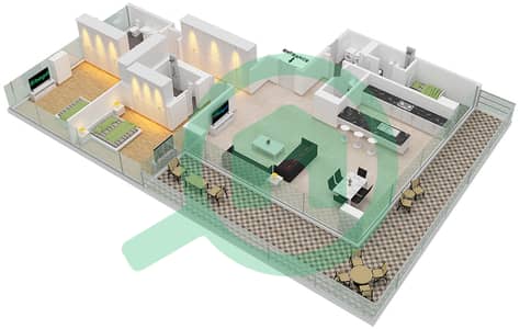 المخططات الطابقية لتصميم النموذج / الوحدة H/101,201,301 شقة 2 غرفة نوم - بناية 5