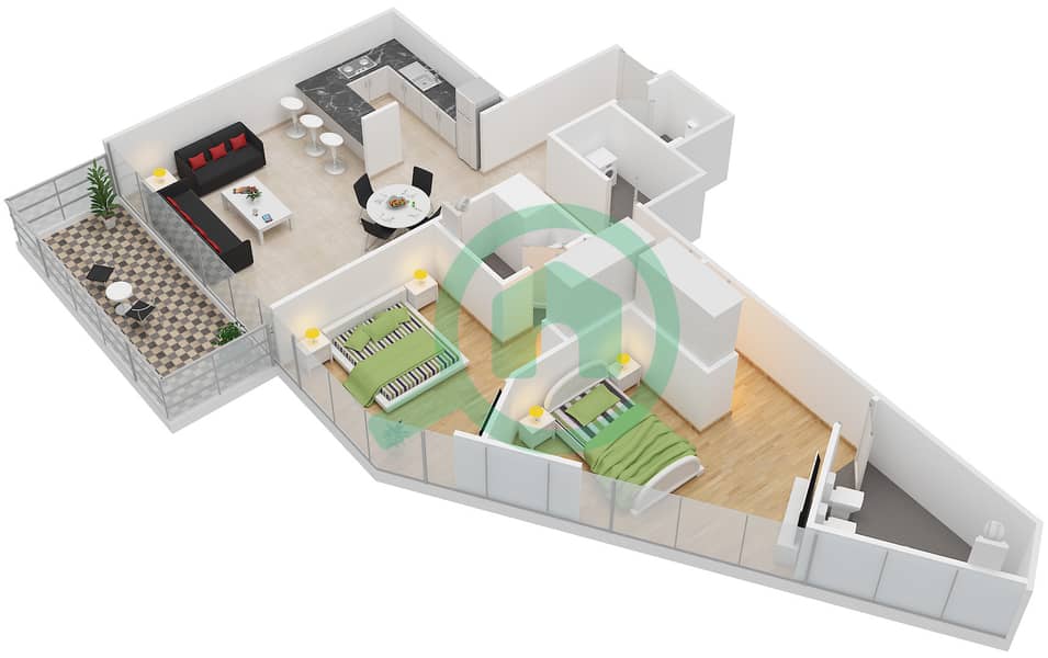 المخططات الطابقية لتصميم النموذج / الوحدة C/8 شقة 2 غرفة نوم - ماركيز سكوير interactive3D