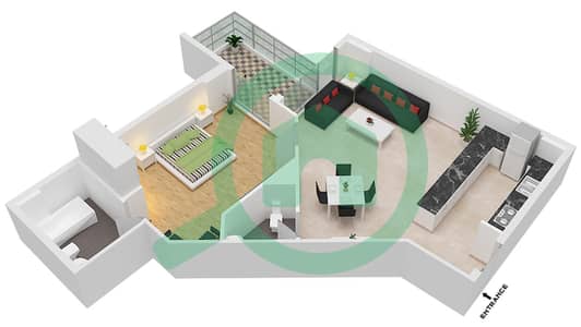 المخططات الطابقية لتصميم النموذج D شقة 1 غرفة نوم - سي 1