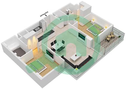المخططات الطابقية لتصميم النموذج / الوحدة G شقة 2 غرفة نوم - سي 1
