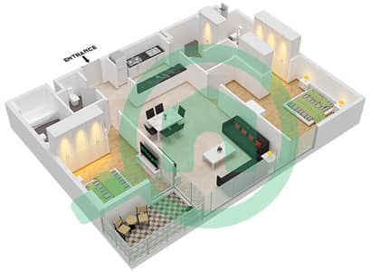 المخططات الطابقية لتصميم النموذج I شقة 2 غرفة نوم - سي 1