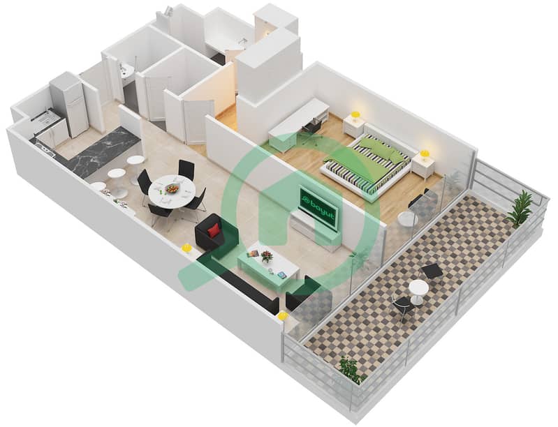 侯爵广场 - 1 卧室公寓类型／单位B/11戶型图 interactive3D