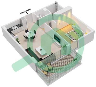 المخططات الطابقية لتصميم النموذج B شقة 1 غرفة نوم - سي2
