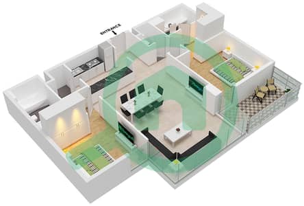 المخططات الطابقية لتصميم النموذج I شقة 2 غرفة نوم - سي2