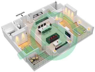 المخططات الطابقية لتصميم النموذج L شقة 2 غرفة نوم - سي2