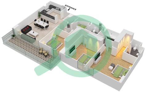 المخططات الطابقية لتصميم النموذج O شقة 3 غرف نوم - سي2