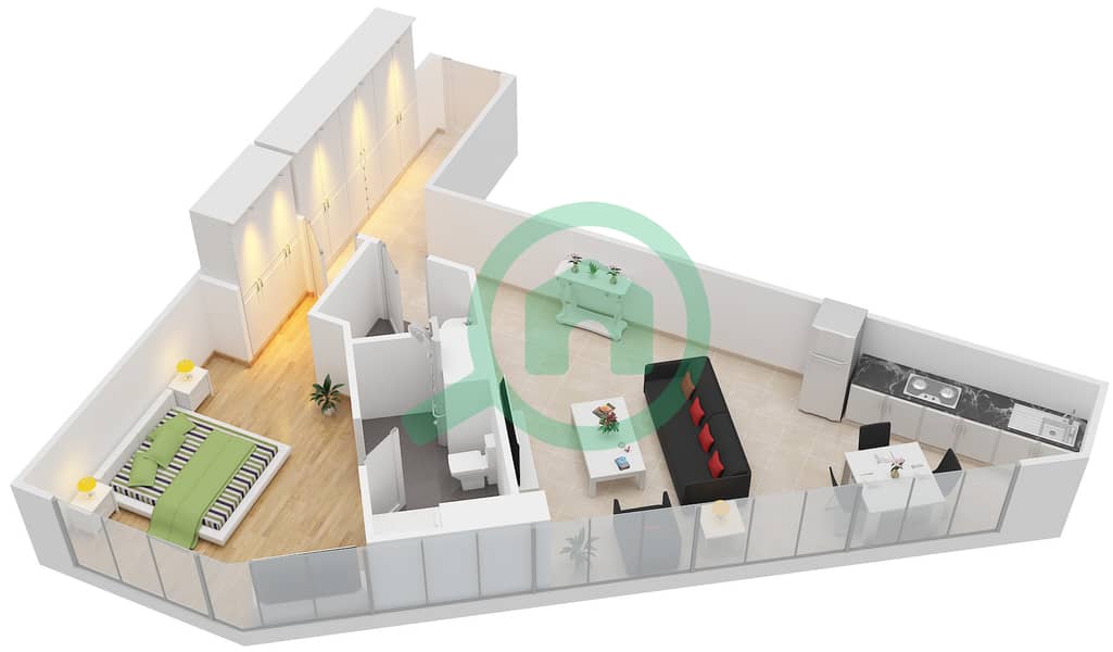 المخططات الطابقية لتصميم النموذج / الوحدة A/17 شقة 1 غرفة نوم - ماركيز سكوير interactive3D