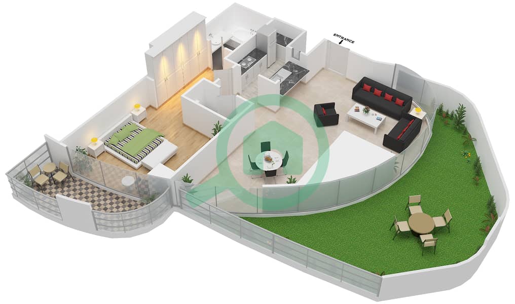 Tower D - 1 Bedroom Apartment Unit 3B Floor plan interactive3D