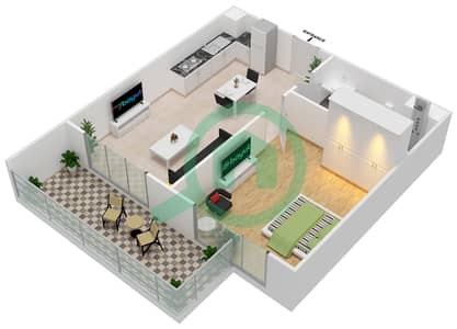 المخططات الطابقية لتصميم الوحدة 1 شقة 1 غرفة نوم - فيورا
