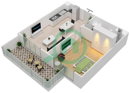 المخططات الطابقية لتصميم الوحدة 5 شقة 1 غرفة نوم - فيورا