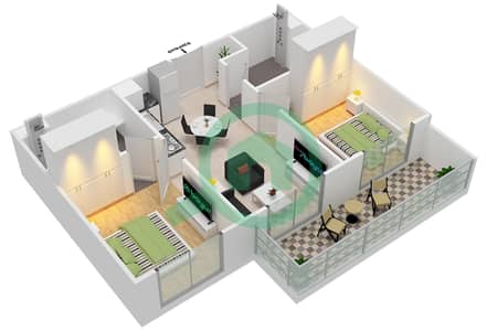 المخططات الطابقية لتصميم الوحدة 8 شقة 2 غرفة نوم - فيورا