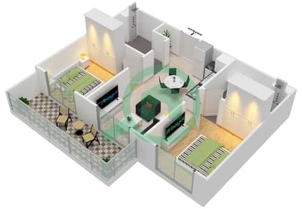 المخططات الطابقية لتصميم الوحدة 9 شقة 2 غرفة نوم - فيورا