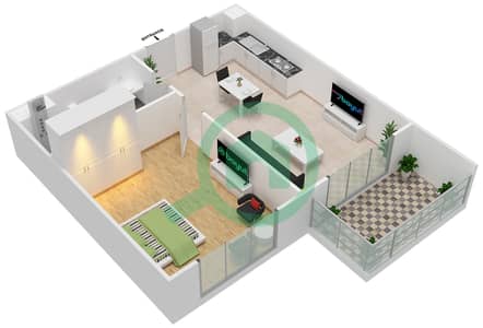 المخططات الطابقية لتصميم الوحدة 10 شقة 1 غرفة نوم - فيورا