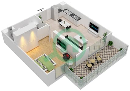 المخططات الطابقية لتصميم الوحدة 19 شقة 1 غرفة نوم - فيورا