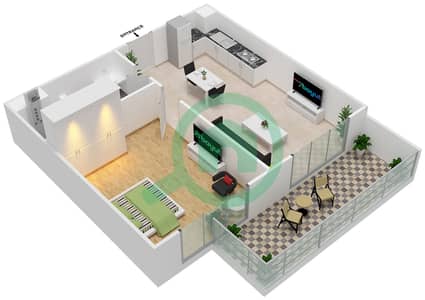 المخططات الطابقية لتصميم الوحدة 25 شقة 1 غرفة نوم - فيورا