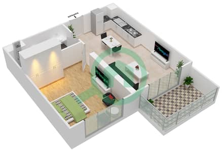 المخططات الطابقية لتصميم الوحدة 24 شقة 1 غرفة نوم - فيورا