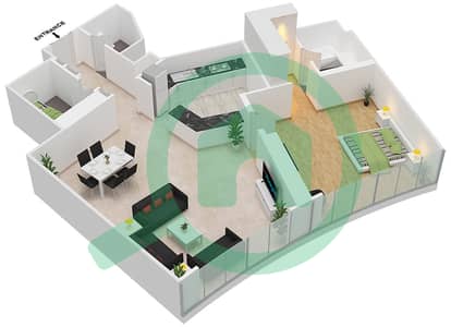 المخططات الطابقية لتصميم الوحدة 07 شقة 1 غرفة نوم - برج ليف