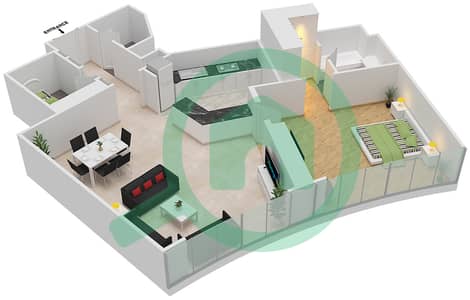المخططات الطابقية لتصميم الوحدة 13 شقة 1 غرفة نوم - برج ليف