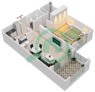 Мираж 3 Резиденс - Апартамент 1 Спальня планировка Тип A