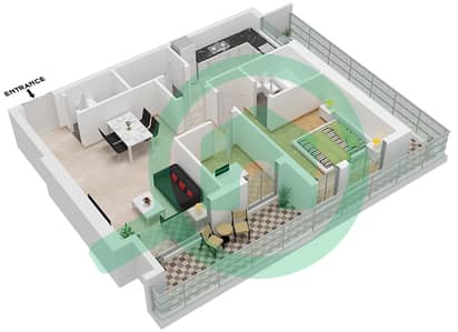 المخططات الطابقية لتصميم النموذج / الوحدة 1B/9 شقة 1 غرفة نوم - مون ريف