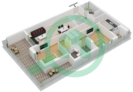 المخططات الطابقية لتصميم النموذج / الوحدة 2B/1 شقة 2 غرفة نوم - مون ريف