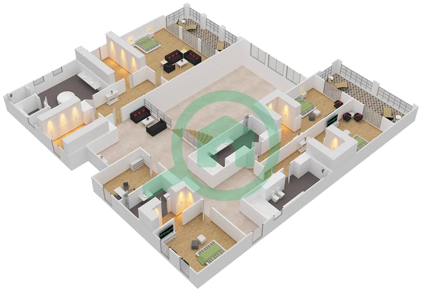 المخططات الطابقية لتصميم النموذج SAPPHIRE فیلا 7 غرف نوم - 22 قيراط interactive3D