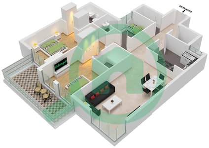 المخططات الطابقية لتصميم النموذج / الوحدة 2K/5 شقة 2 غرفة نوم - مون ريف