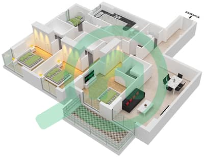 المخططات الطابقية لتصميم النموذج / الوحدة 3C/5 شقة 3 غرف نوم - مون ريف