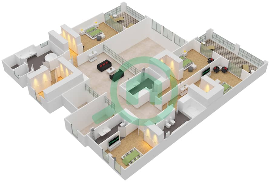 المخططات الطابقية لتصميم النموذج RUBY / A فیلا 7 غرف نوم - 22 قيراط First Floor interactive3D