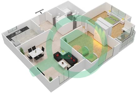 المخططات الطابقية لتصميم الوحدة 01 شقة 2 غرفة نوم - برج القمر 1