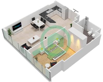 Al Murad Tower - 1 Bedroom Apartment Unit 4 FLOOR L3-L7 Floor plan
