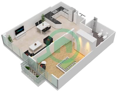 Al Murad Tower - 1 Bedroom Apartment Unit 3 FLOOR L9 Floor plan