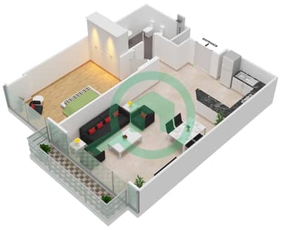 Al Murad Tower - 1 Bedroom Apartment Unit 2 FLOOR L10-L16 Floor plan