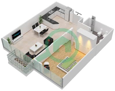 Al Murad Tower - 1 Bedroom Apartment Unit 11  FLOOR L10-L14 Floor plan