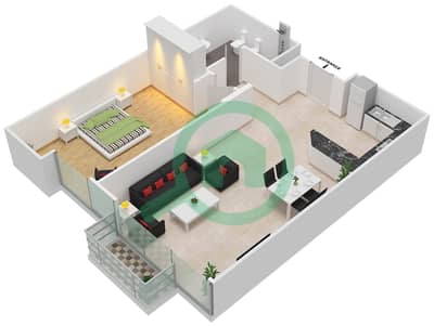 Al Murad Tower - 1 Bedroom Apartment Unit 5 FLOOR L10-L16-L17 Floor plan