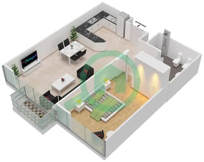 Al Murad Tower - 1 Bedroom Apartment Unit 10 FLOOR L16-L17 Floor plan