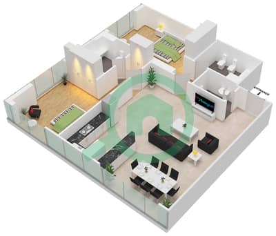 Al Murad Tower - 2 Bedroom Apartment Unit 1 FLOOR L3-L7 Floor plan