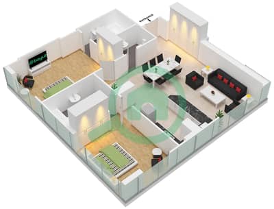Al Murad Tower - 2 Bedroom Apartment Unit 9 FLOOR L3-L7 Floor plan