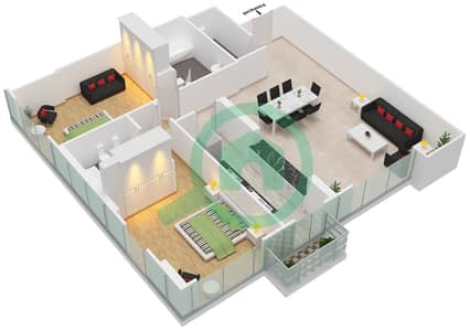 Аль Мурад Тауэр - Апартамент 2 Cпальни планировка Единица измерения 4 FLOOR L8
