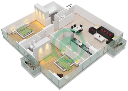 المخططات الطابقية لتصميم الوحدة 12 FLOOR L8 شقة 2 غرفة نوم - برج المراد