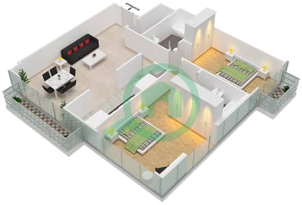 المخططات الطابقية لتصميم الوحدة 7 FLOOR L10 شقة 2 غرفة نوم - برج المراد
