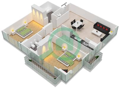 المخططات الطابقية لتصميم الوحدة 12 FLOOR L11 شقة 2 غرفة نوم - برج المراد