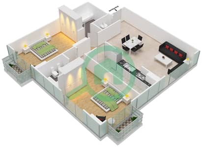 Al Murad Tower - 2 Bedroom Apartment Unit 12 FLOOR L14 Floor plan